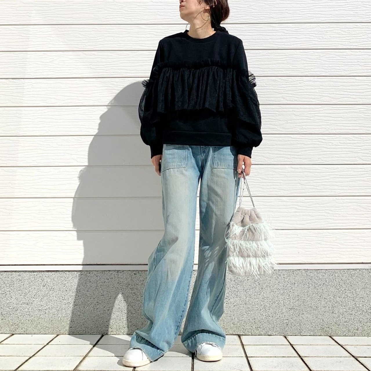 ミニ裏毛フリルトップス ベージュ Free