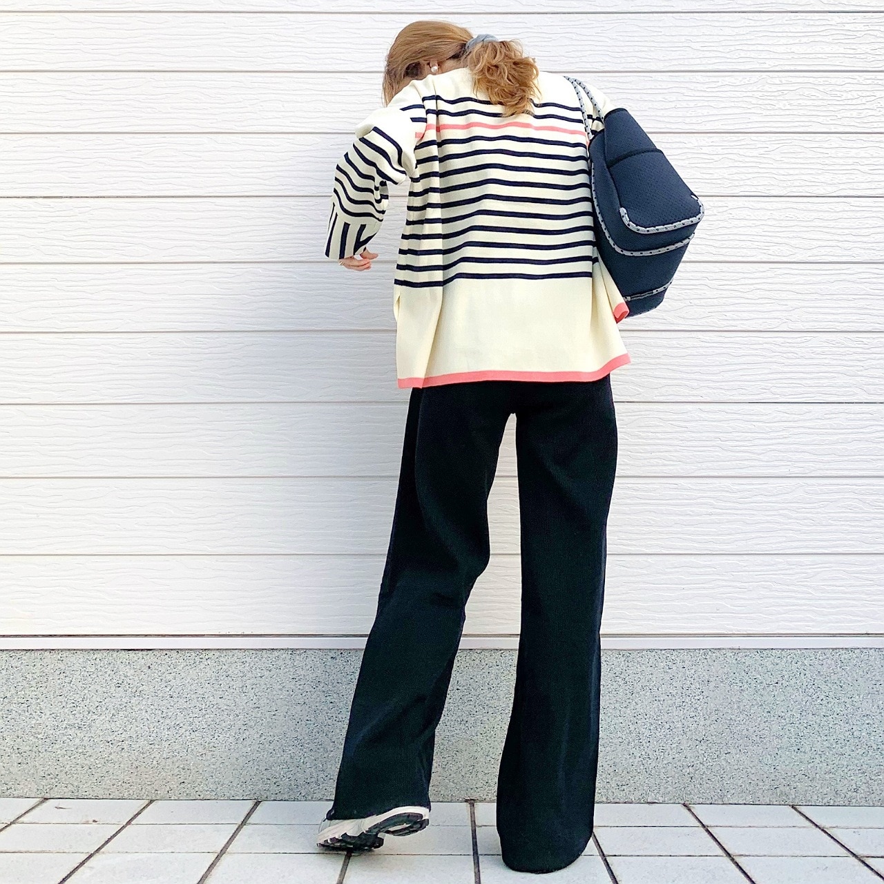 パネルボーダーニット ピンク Free