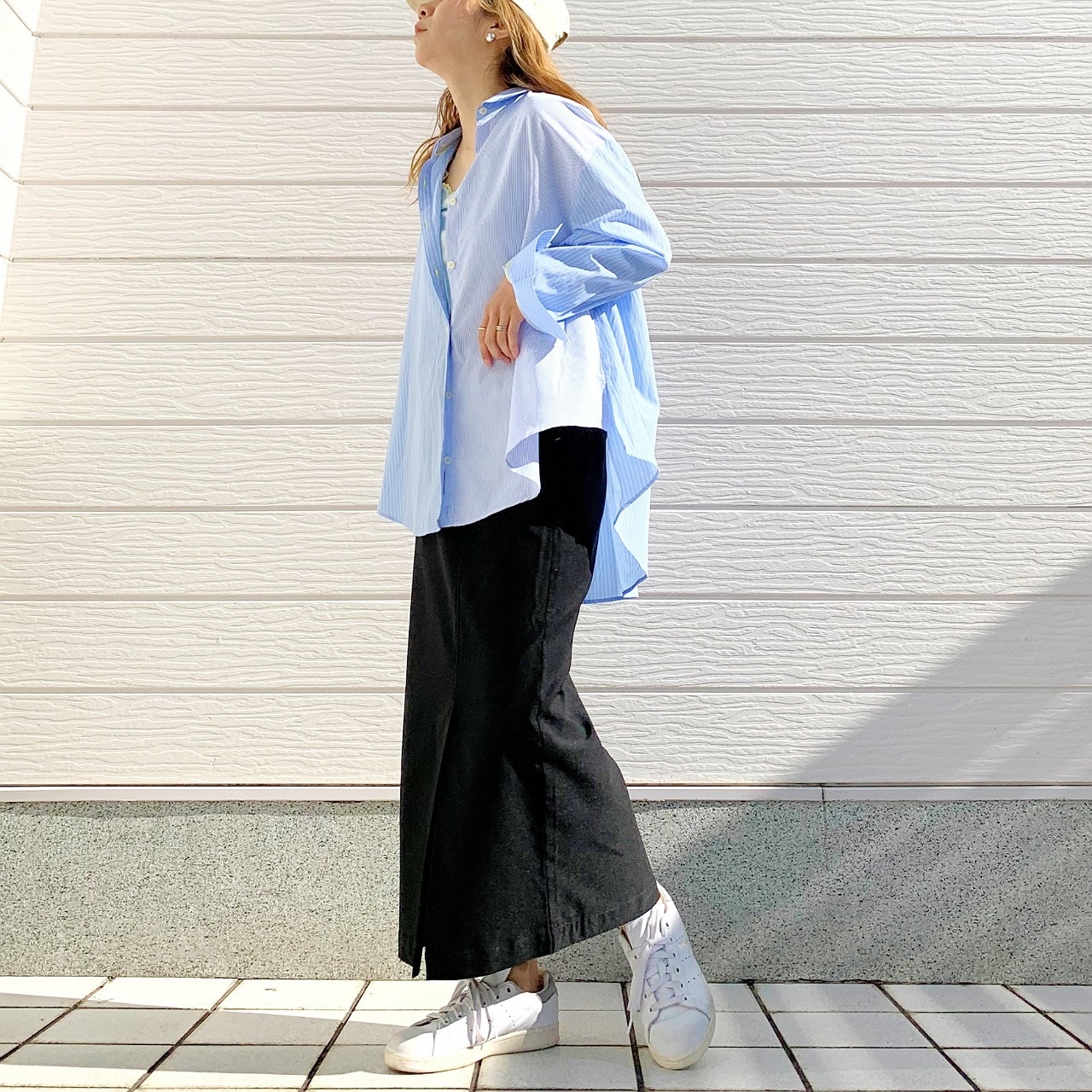 ストライプドッキングシャツ ブルー系 Free