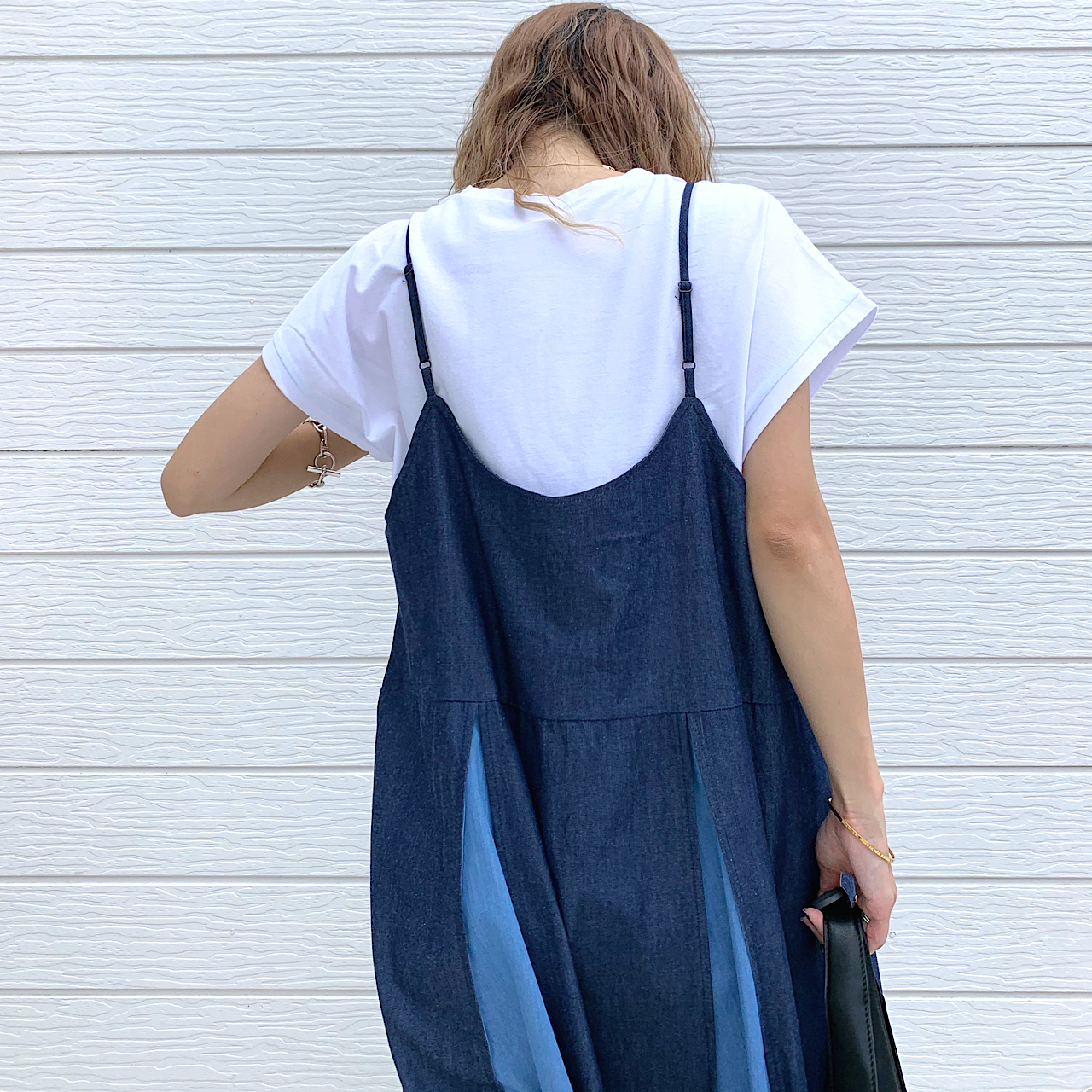 ライトデニムバイカラーキャミワンピ インディゴ Free