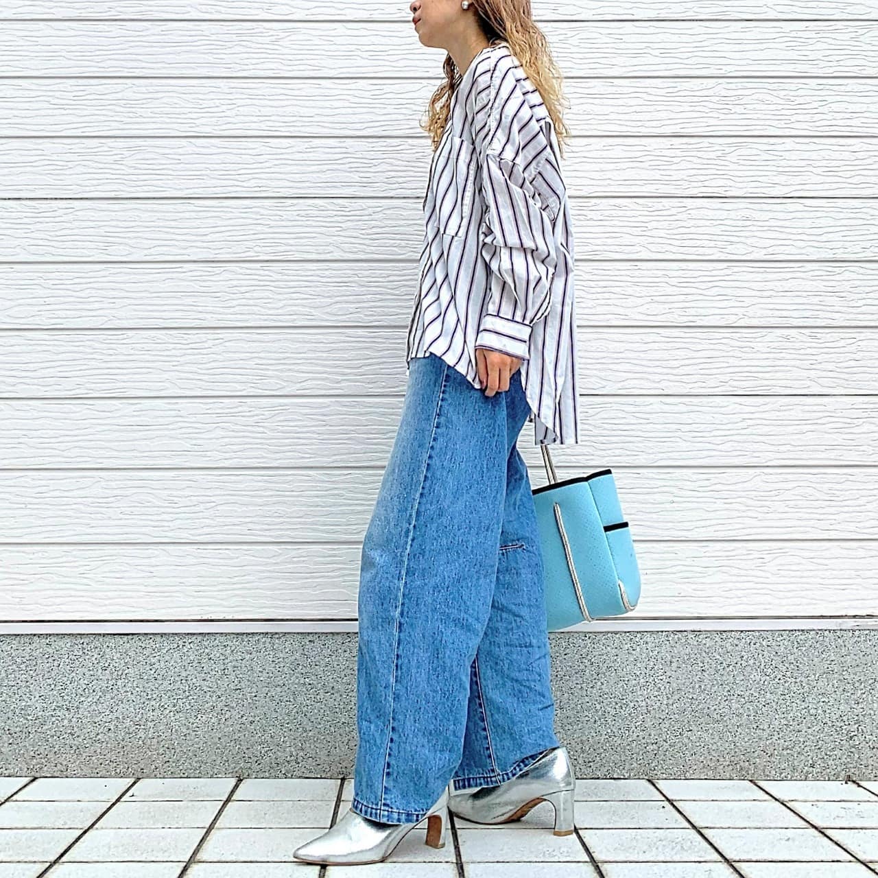 キャンブリックボイルマルチストライプシャツ ホワイト Free