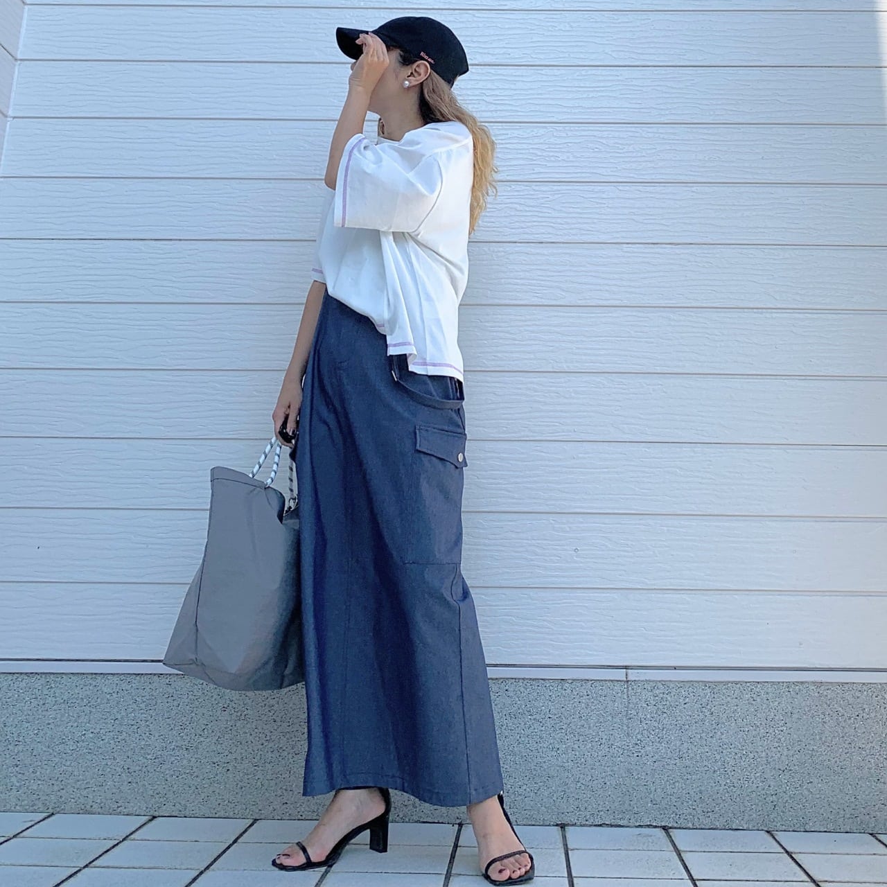 切替スクエアステッチトップス ホワイト Free