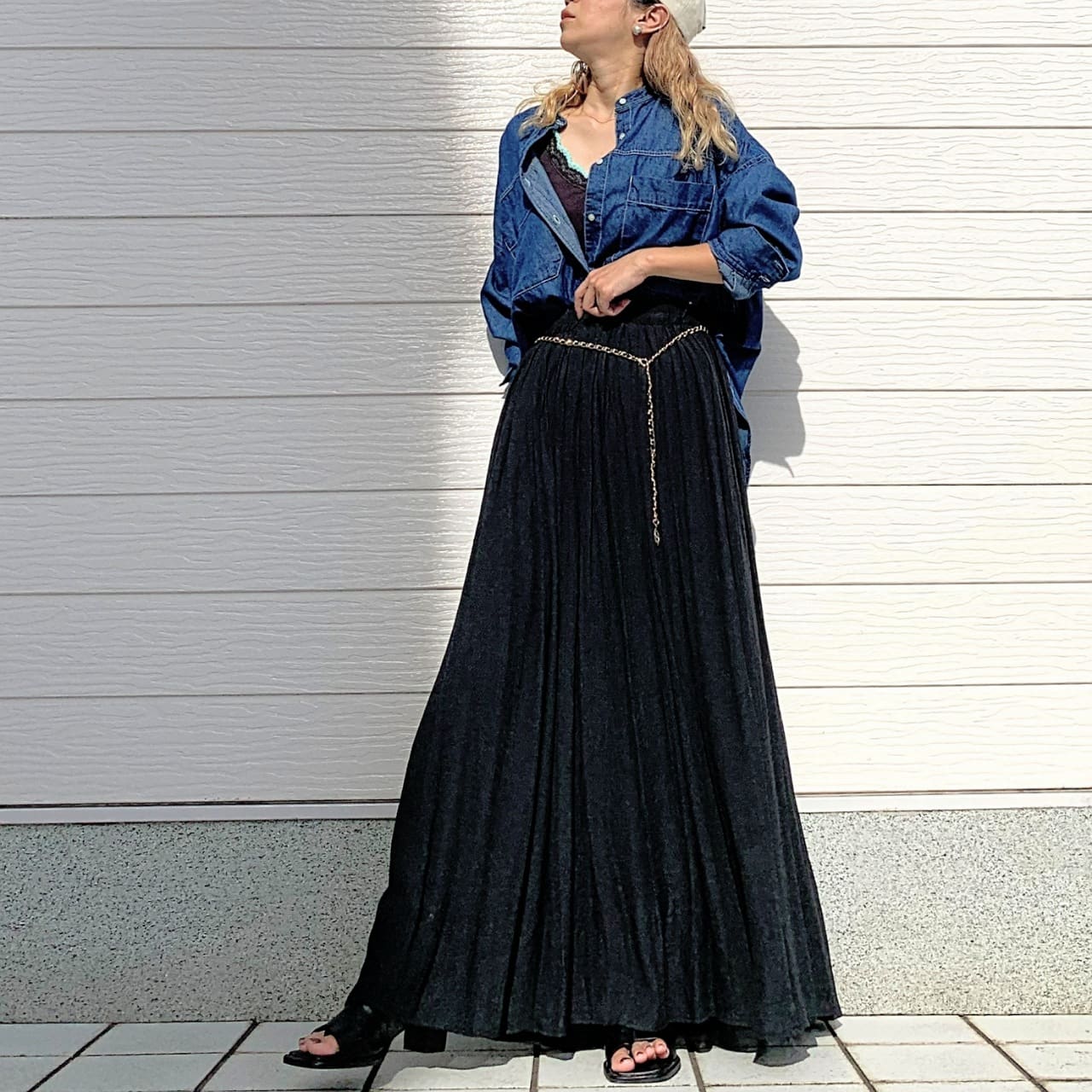 バンドカラーデニムシャツ インディゴ Free