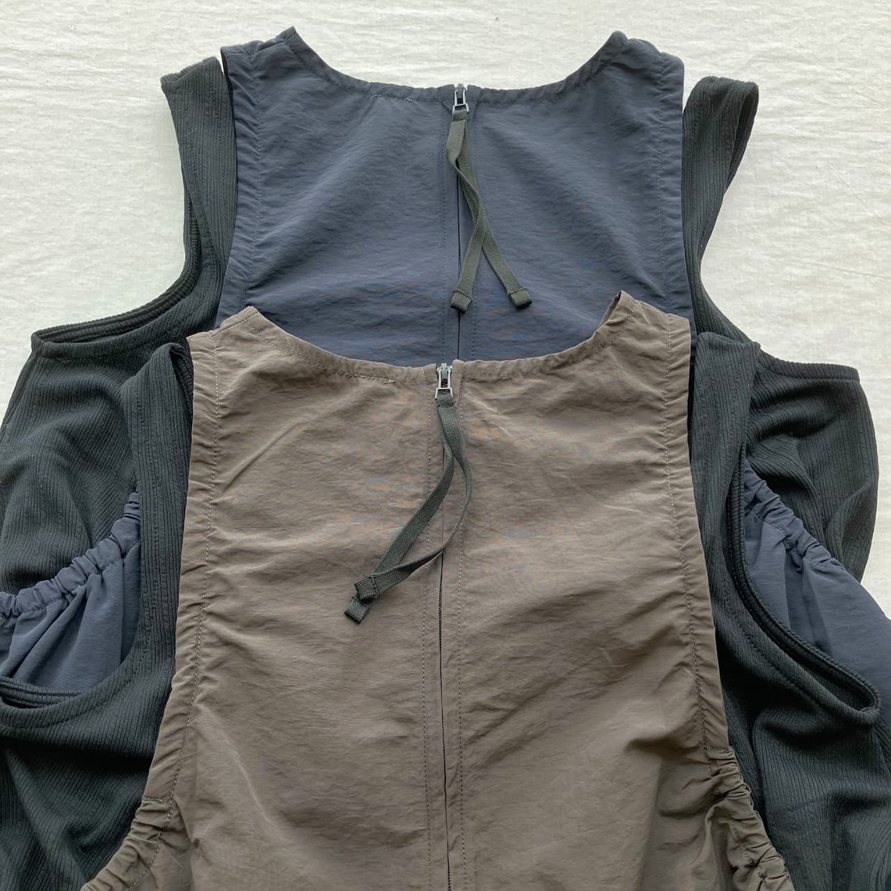 リブ付きワンピース ブラウン Free