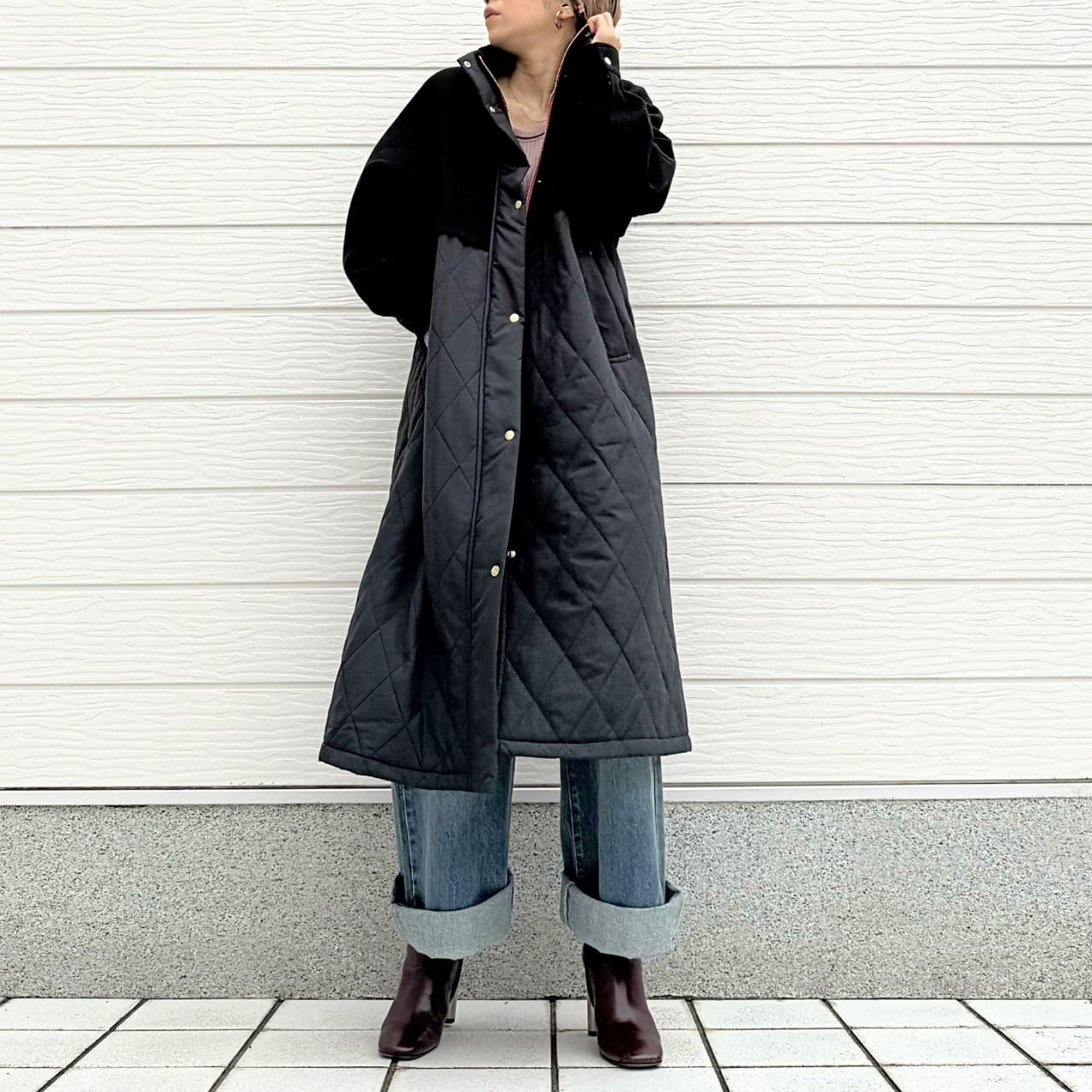 キルトオーバーコート アイボリー Free