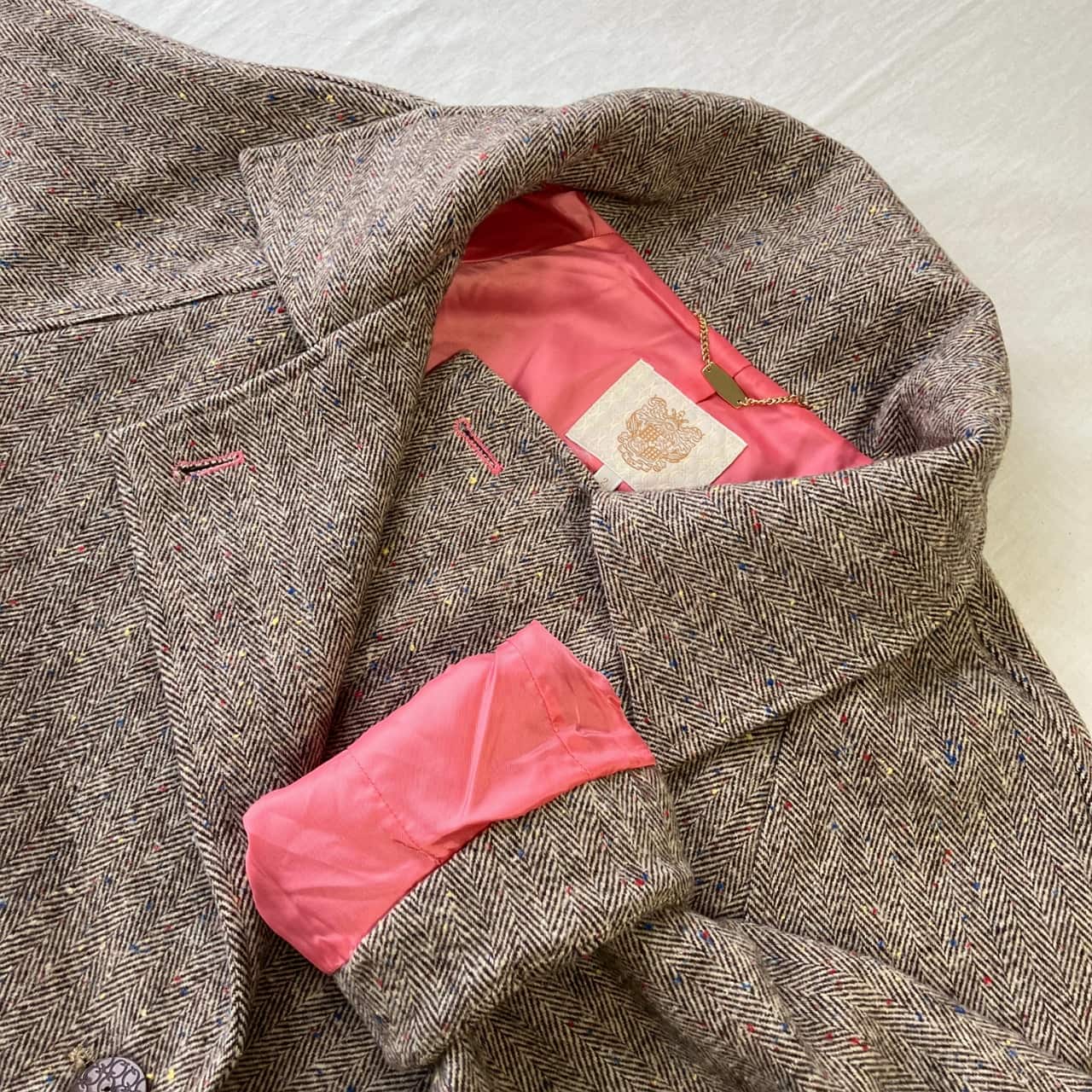 ヘリンボーンスタンドロングコート ブラウン Free