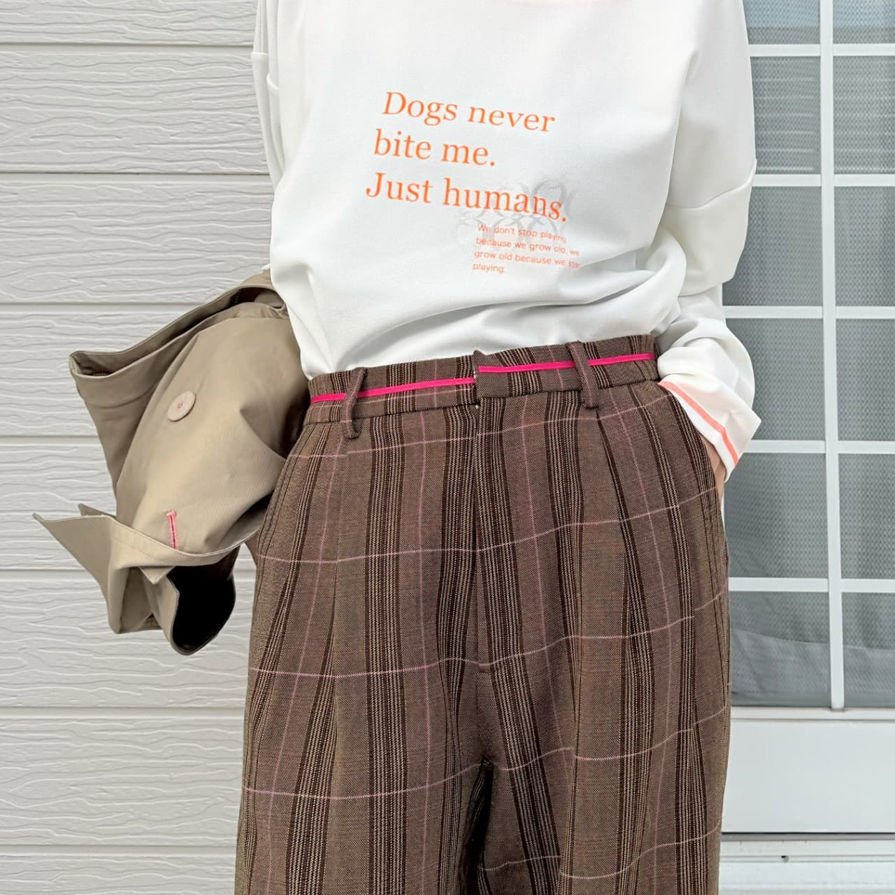 グログランラインチェックパンツ ブラウン Free