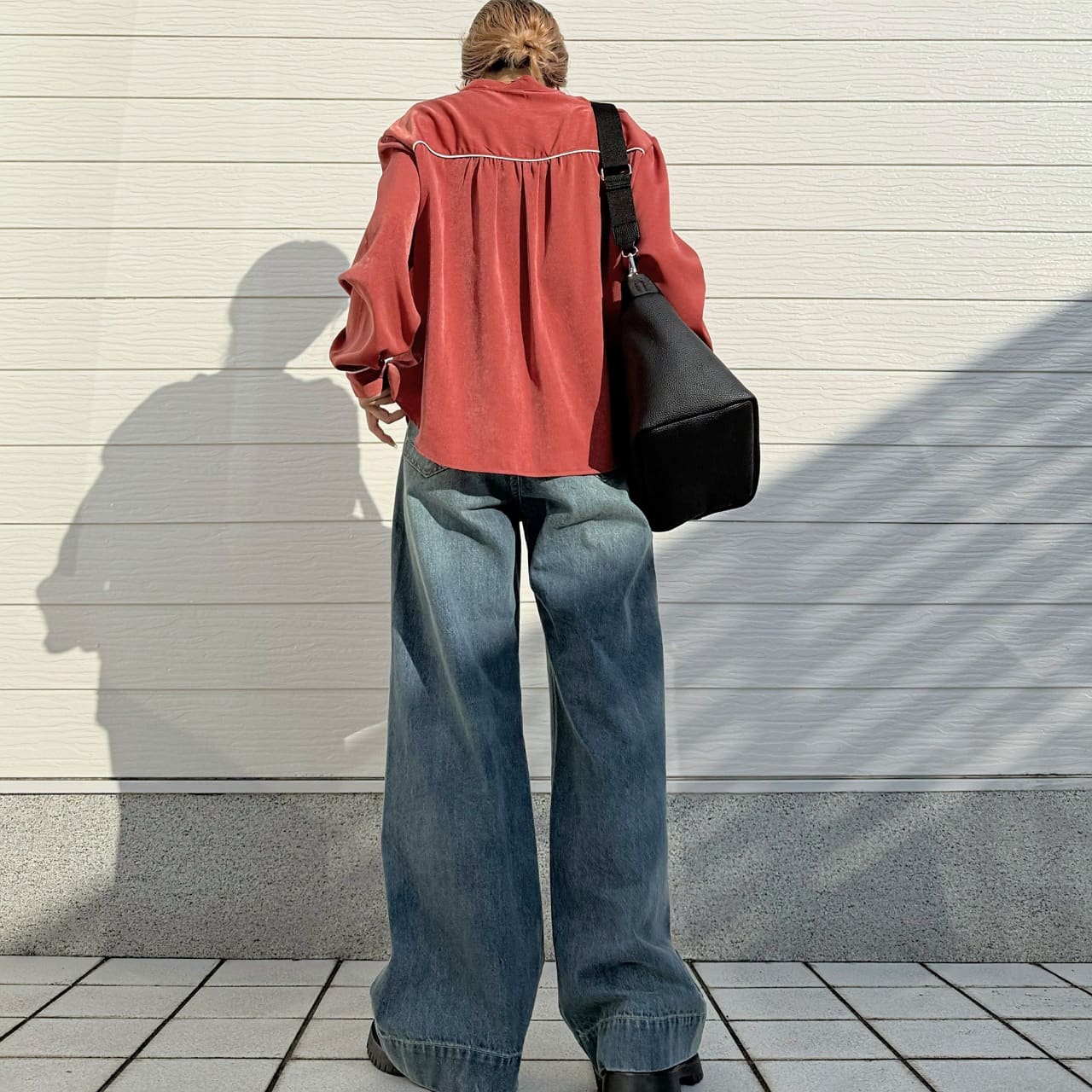 ラインボウタイブラウス テラコッタ Free