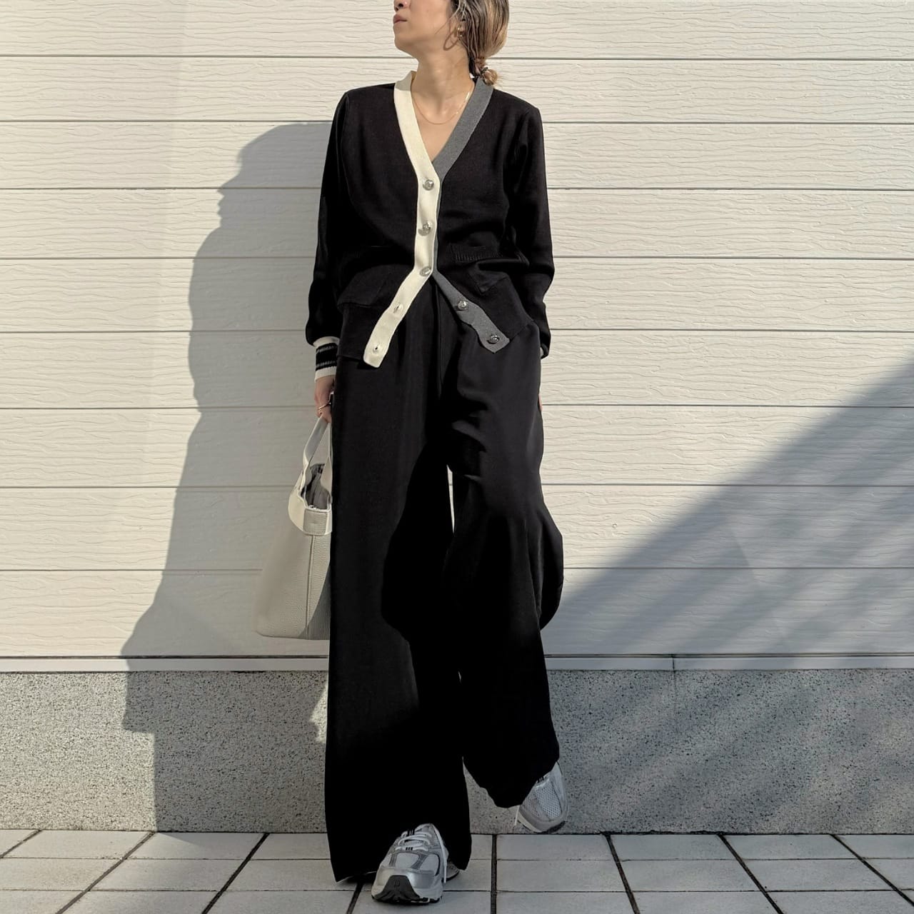 バイカラーカーディガン グレー Free