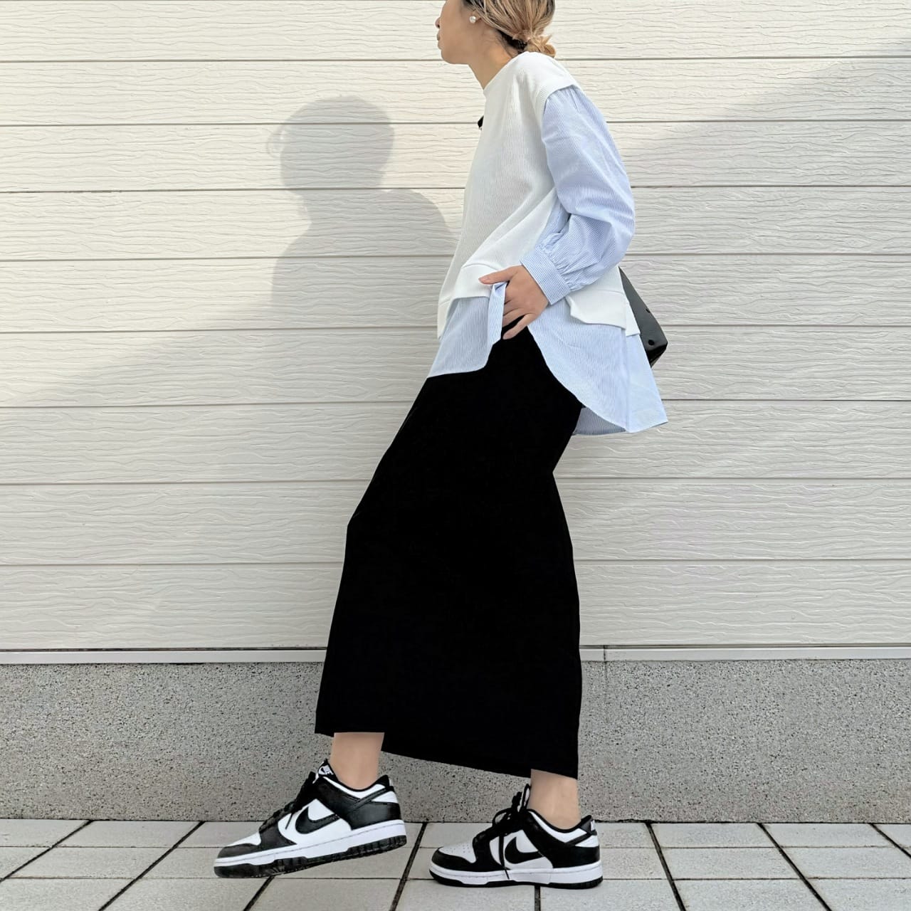 ストライプシャツドッキングニット ホワイト Free