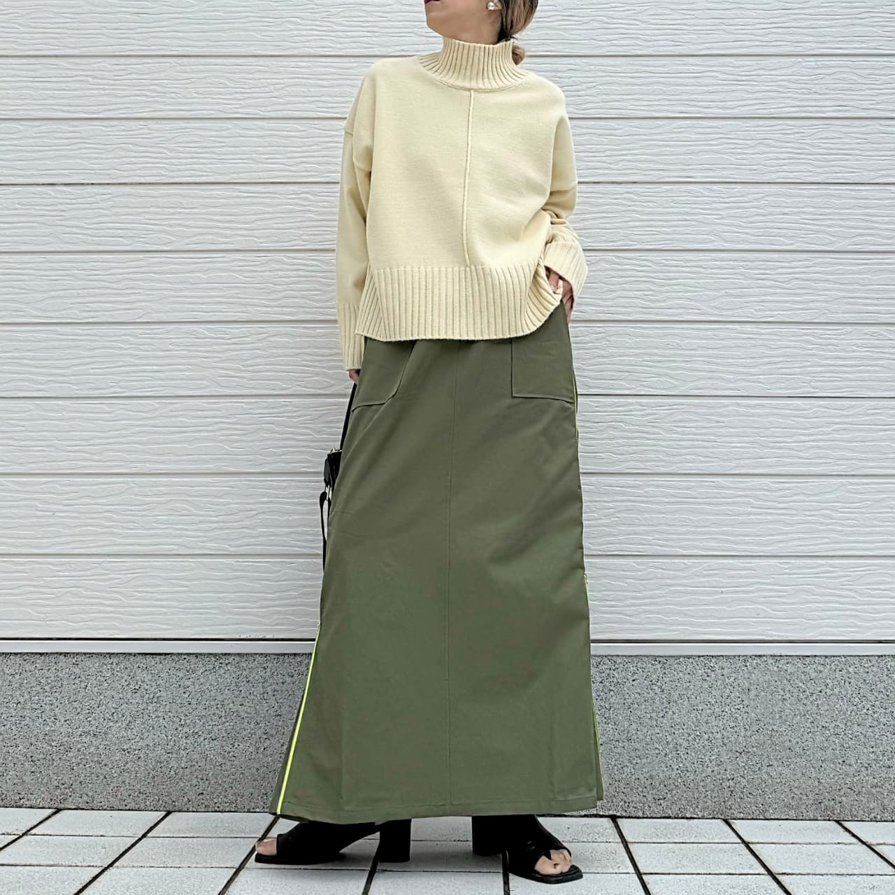 切替サイドZipラインスカート カーキ Free