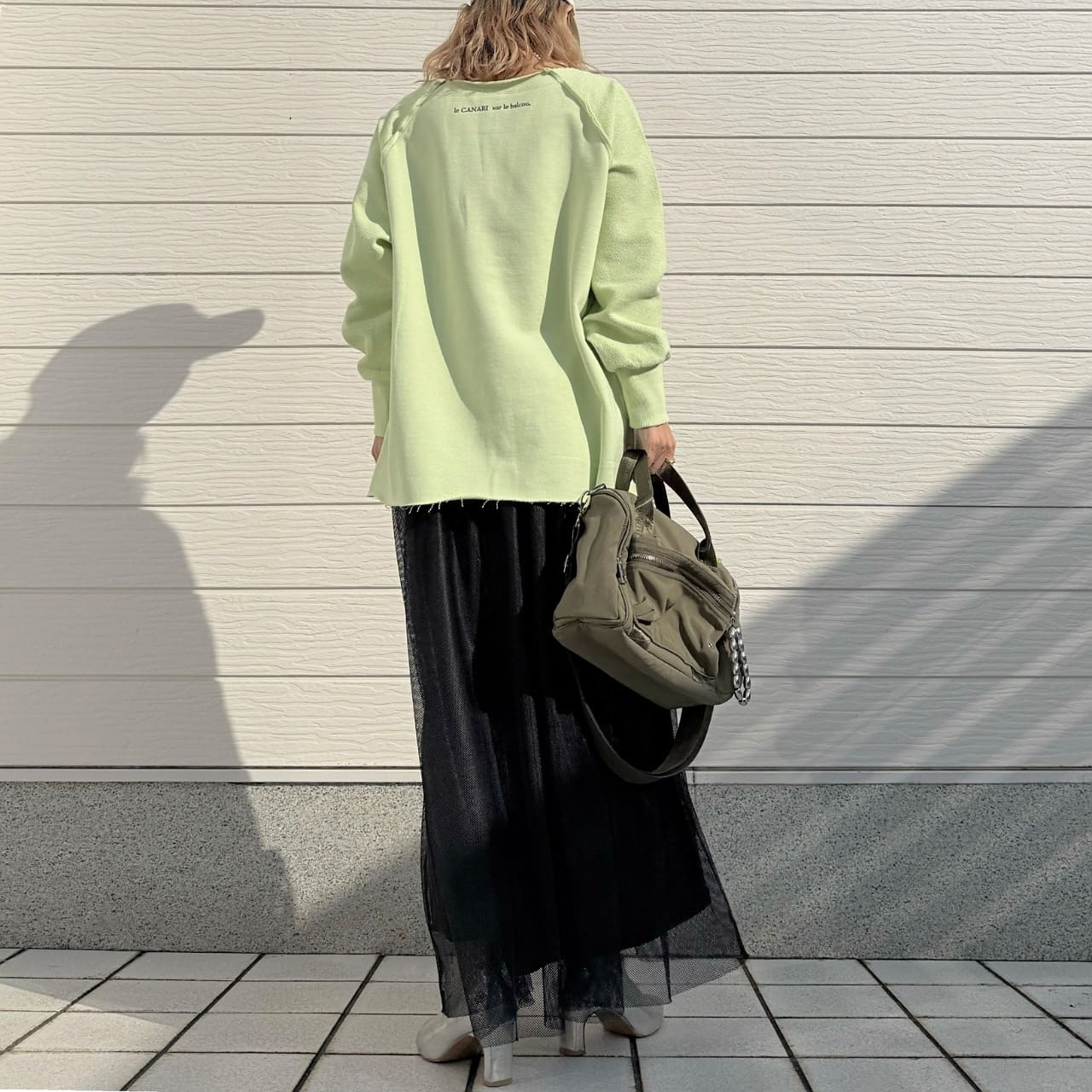 ボートネックラグラン裏毛トップス ライトグリーン Free