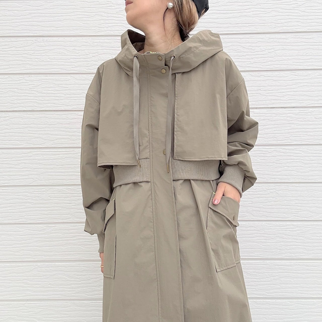 リブドッキングミリタリーコート カーキ Free