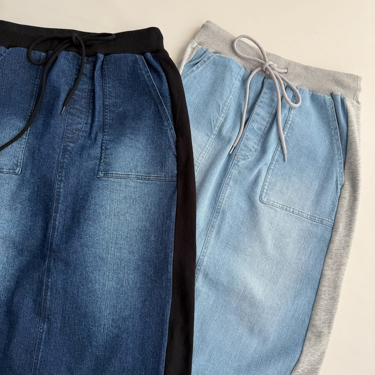 デニム裏毛ドッキングスカート ライトブルー Free