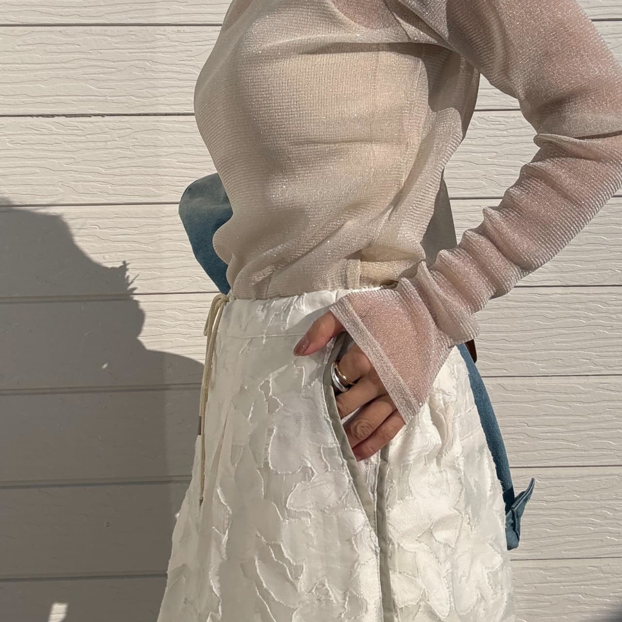 ジャガードワイドパンツ ホワイト Free