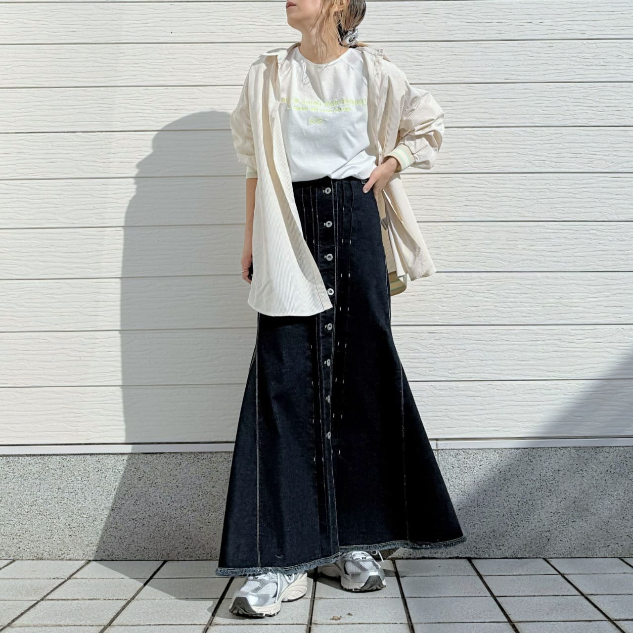 ピンストライプリブドッキングシャツ ネイビー Free