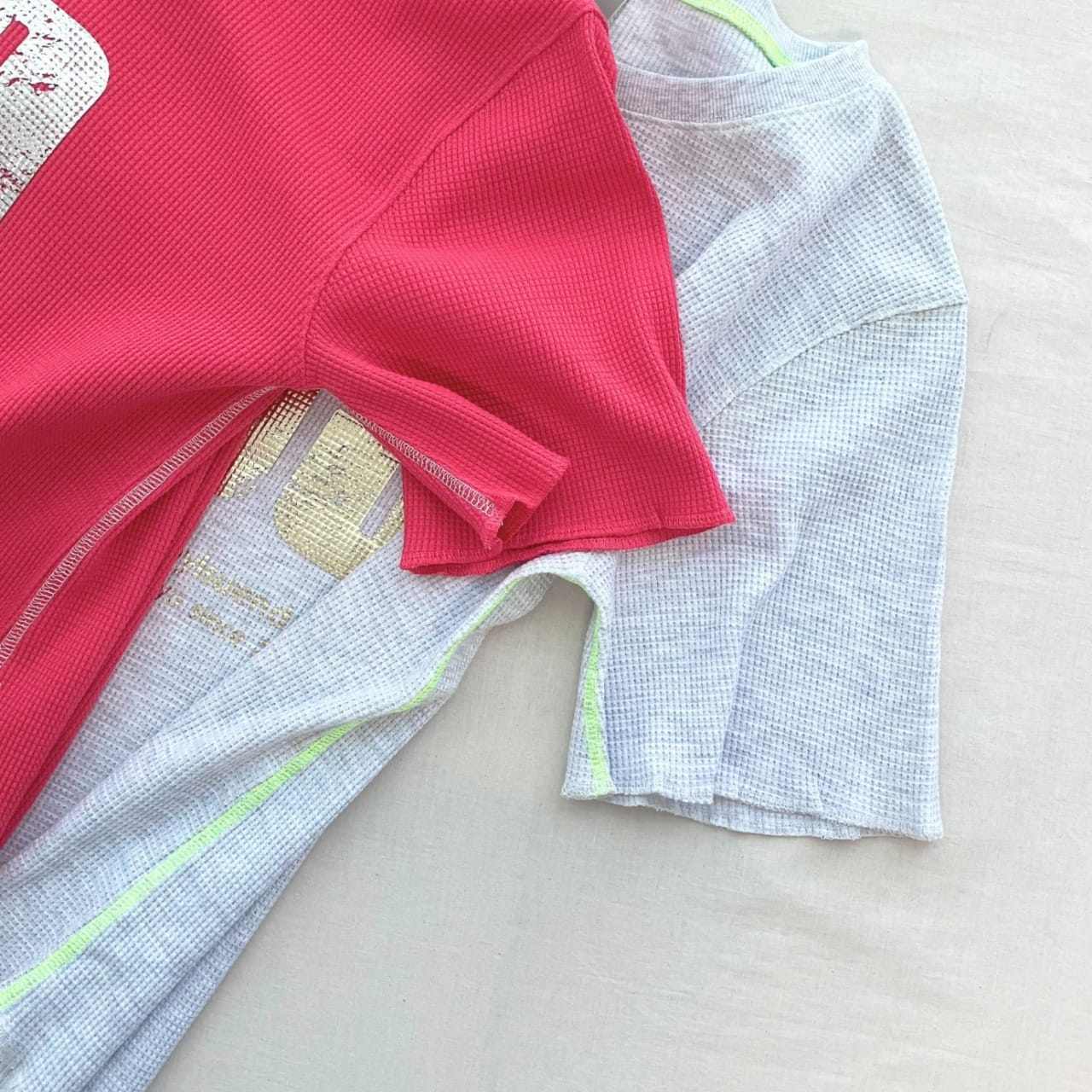 ワッフル半袖トップス グレー Free