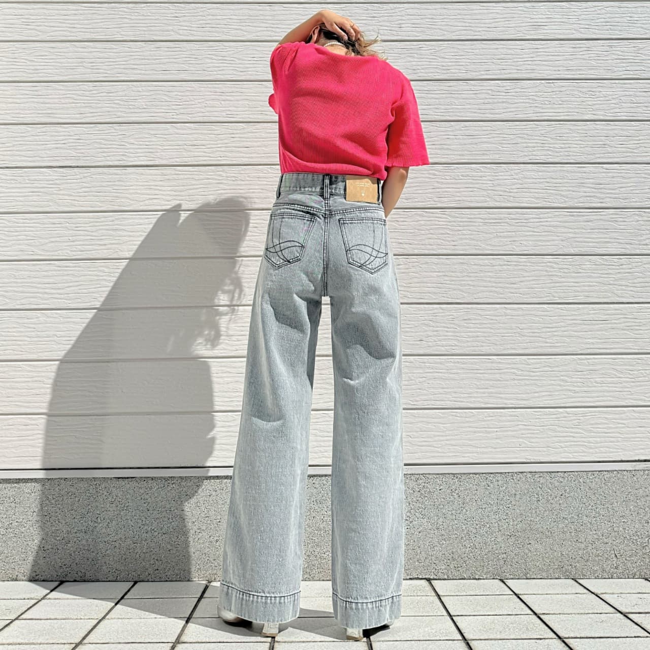 ワッフル半袖トップス レッド Free