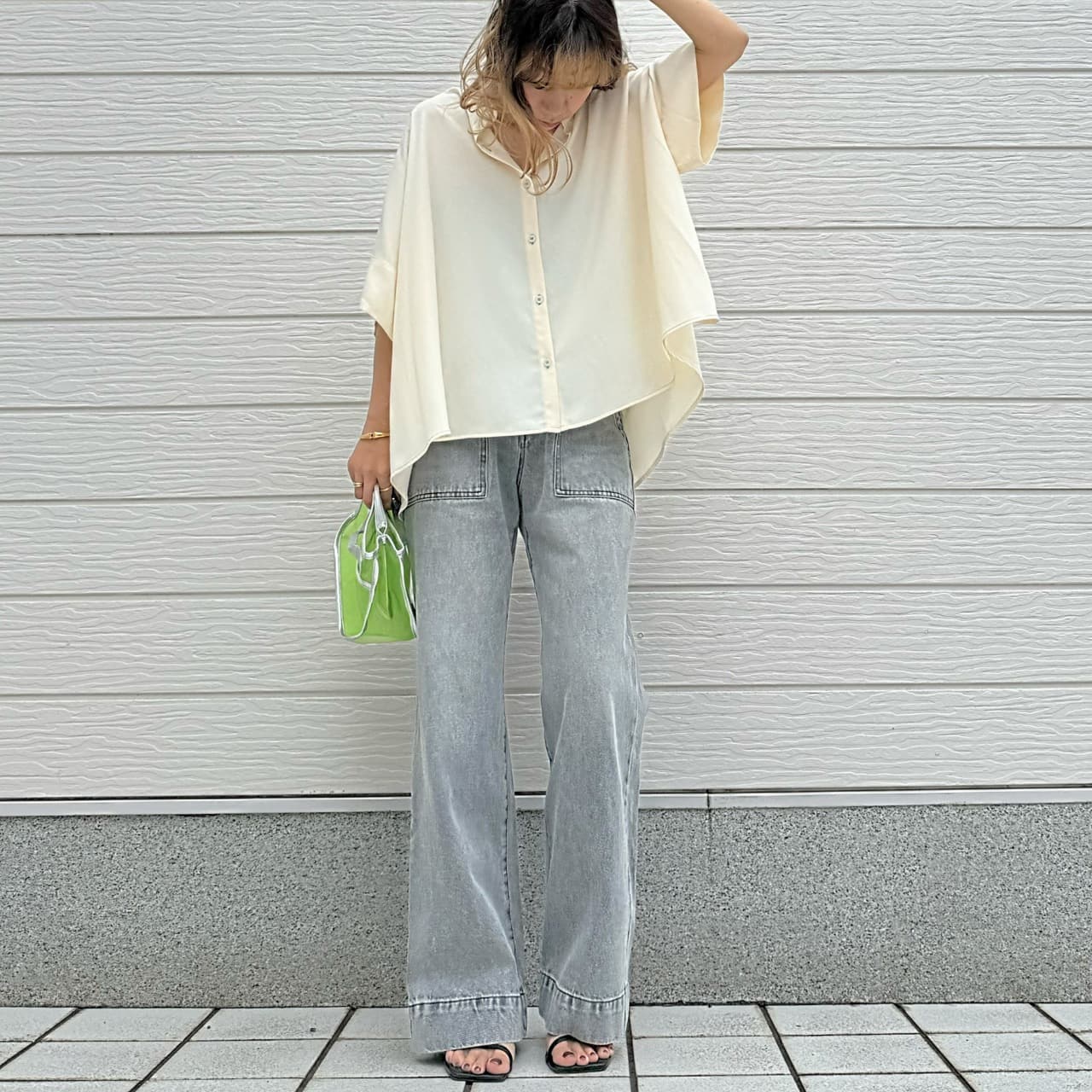 BOXシルエット5分袖シャツ マスタード Free