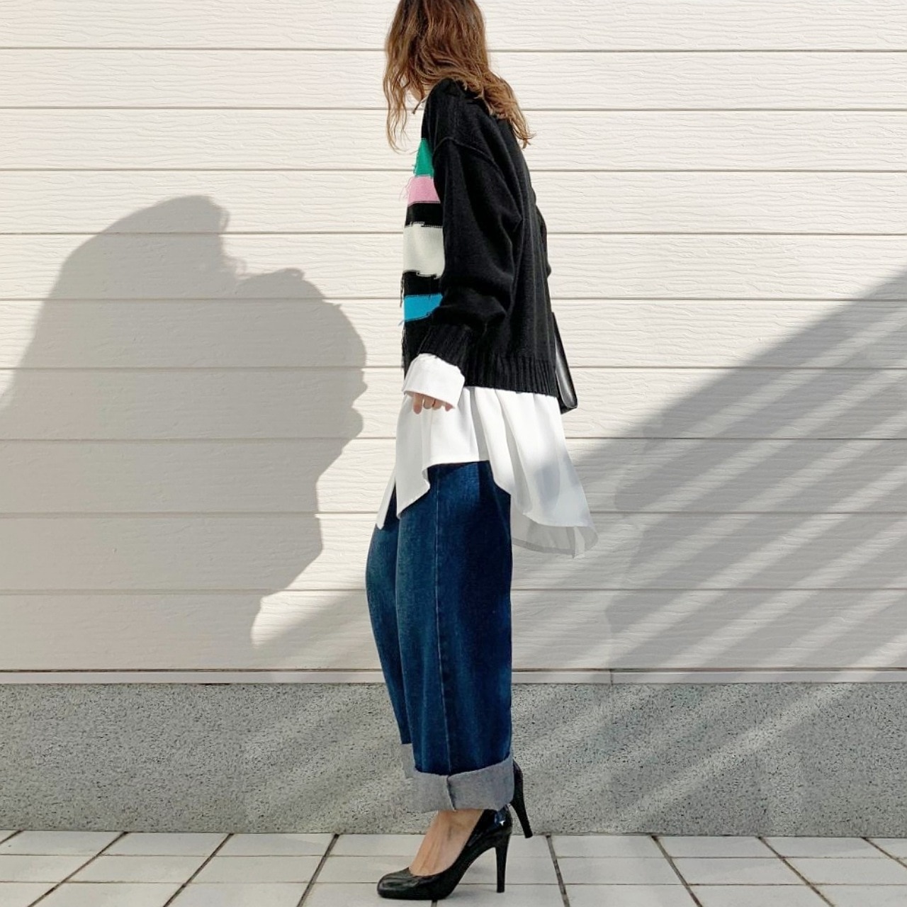 4色ニュアンスボーダーニット ブラック Free