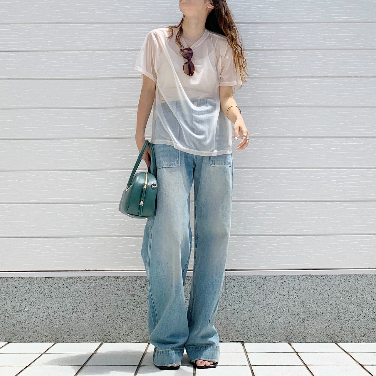 Eyelet wide boston モスグリーン Free