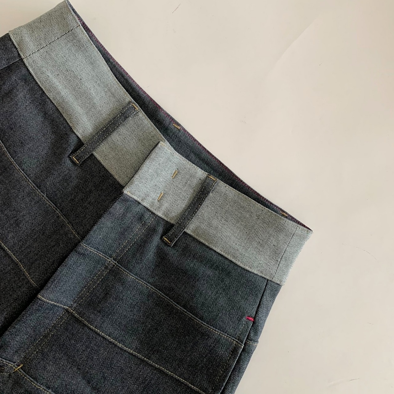 バイカラーボーダーラインデニムパンツ グレー S(36)