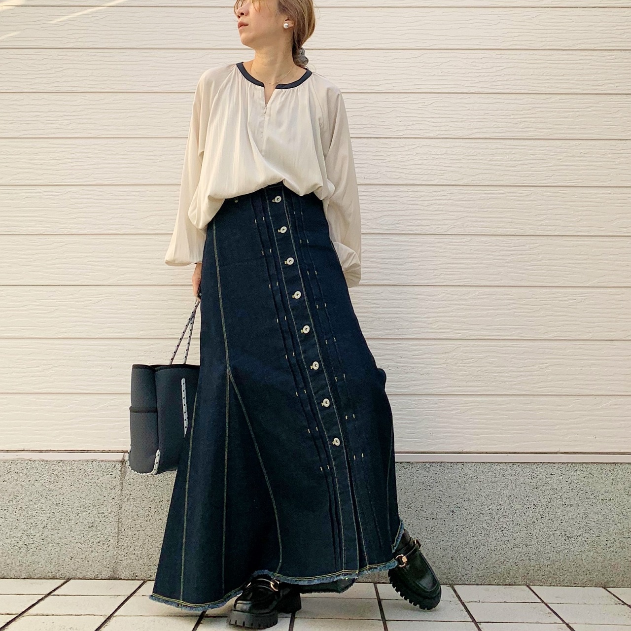 フロントZIPギャザーブラウス ライトエクリュ Free