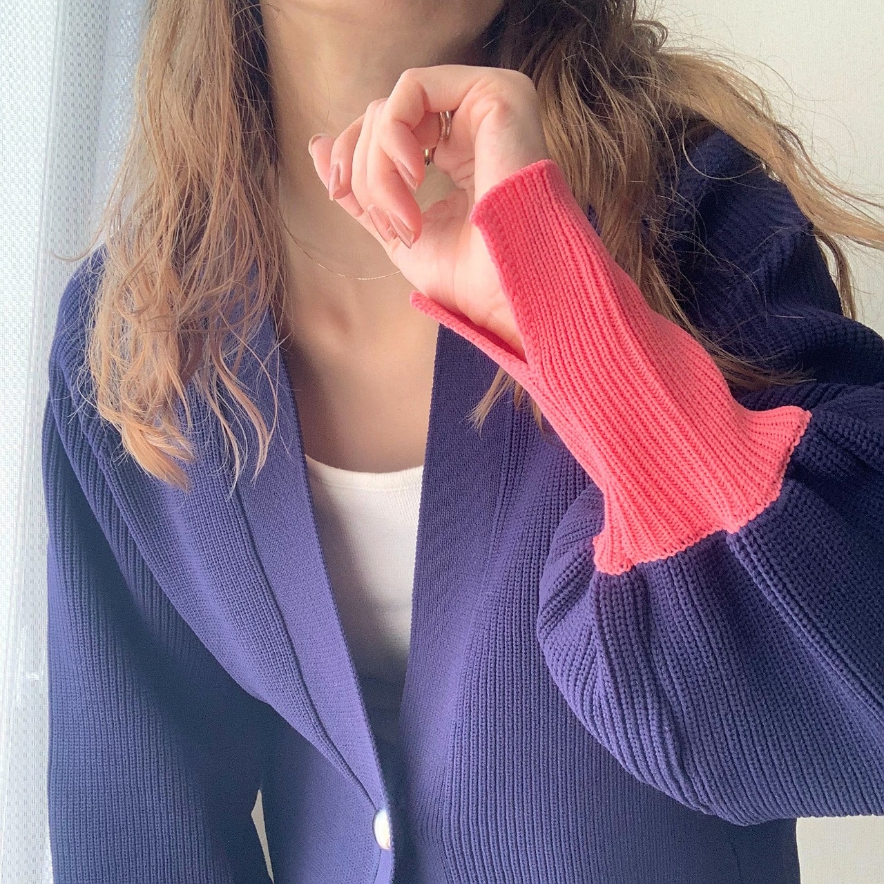 BIGボタン 片畦ドルマンカーデ アイボリー Free