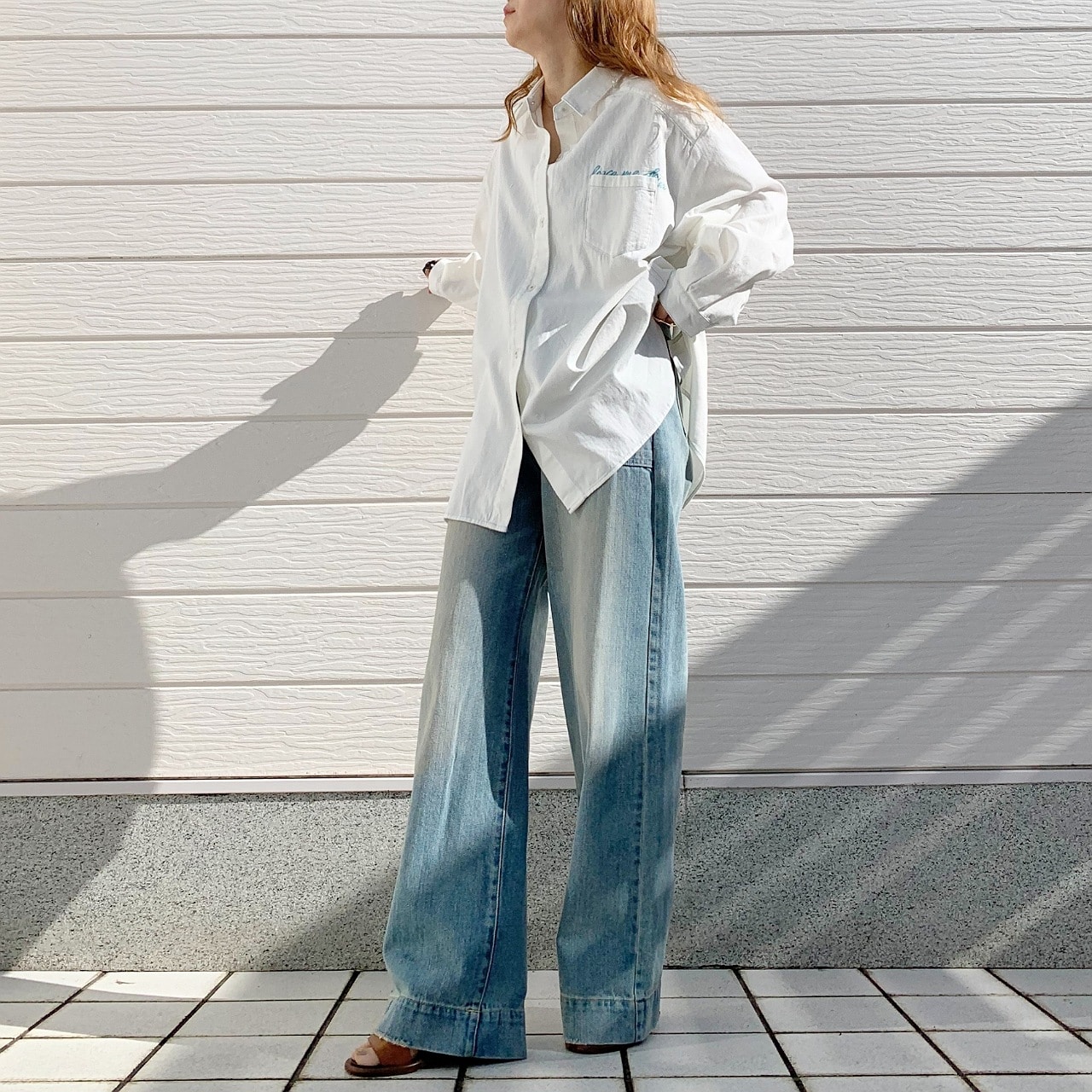 刺繍デニムシャツ インディゴ Free