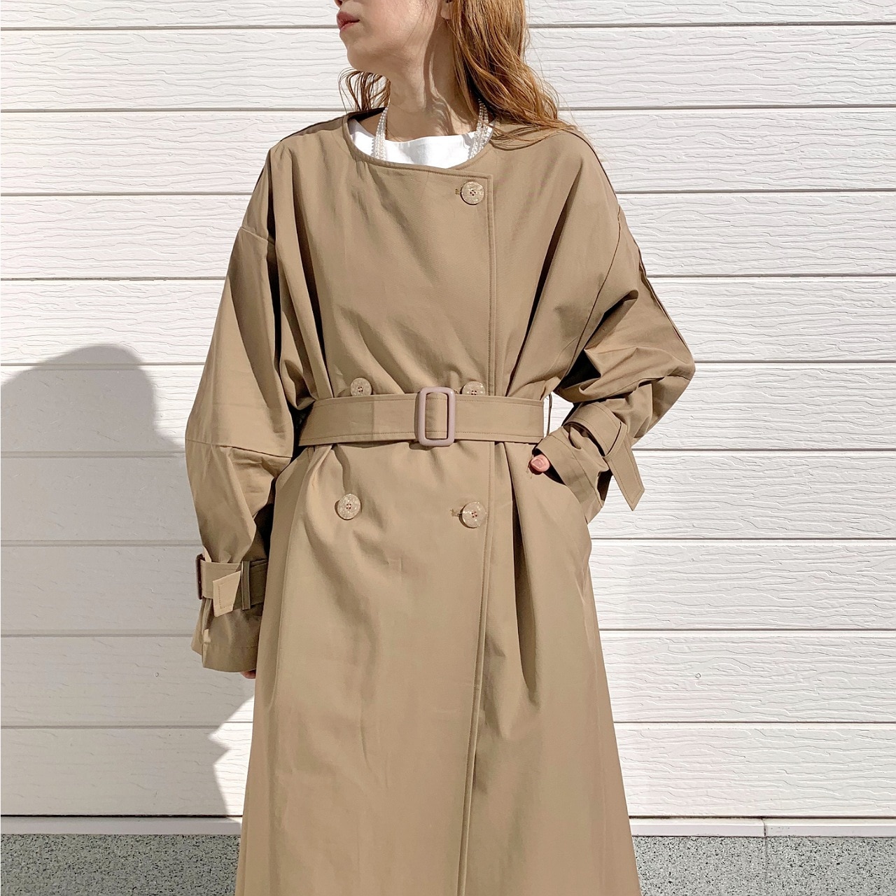 ノーカラートレンチコート ベージュ Free