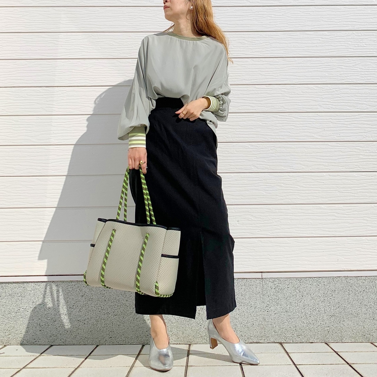 ドルマンリブブラウス カーキ Free