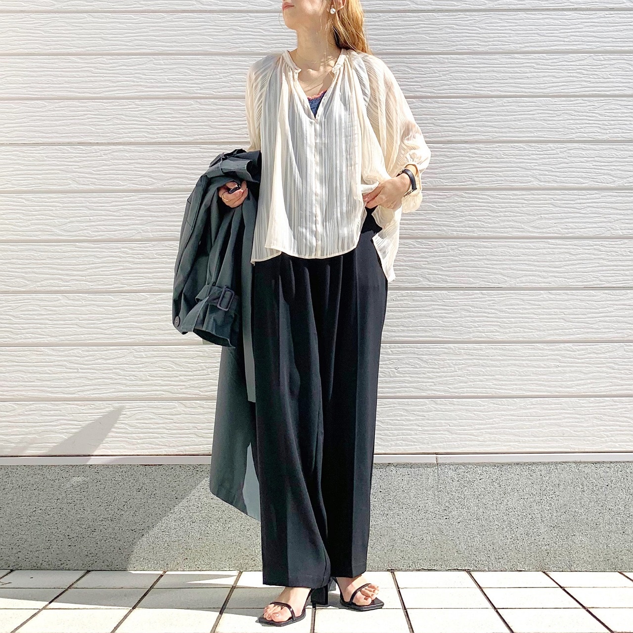 ラメストライプエアシャイブラウス グリーン Free