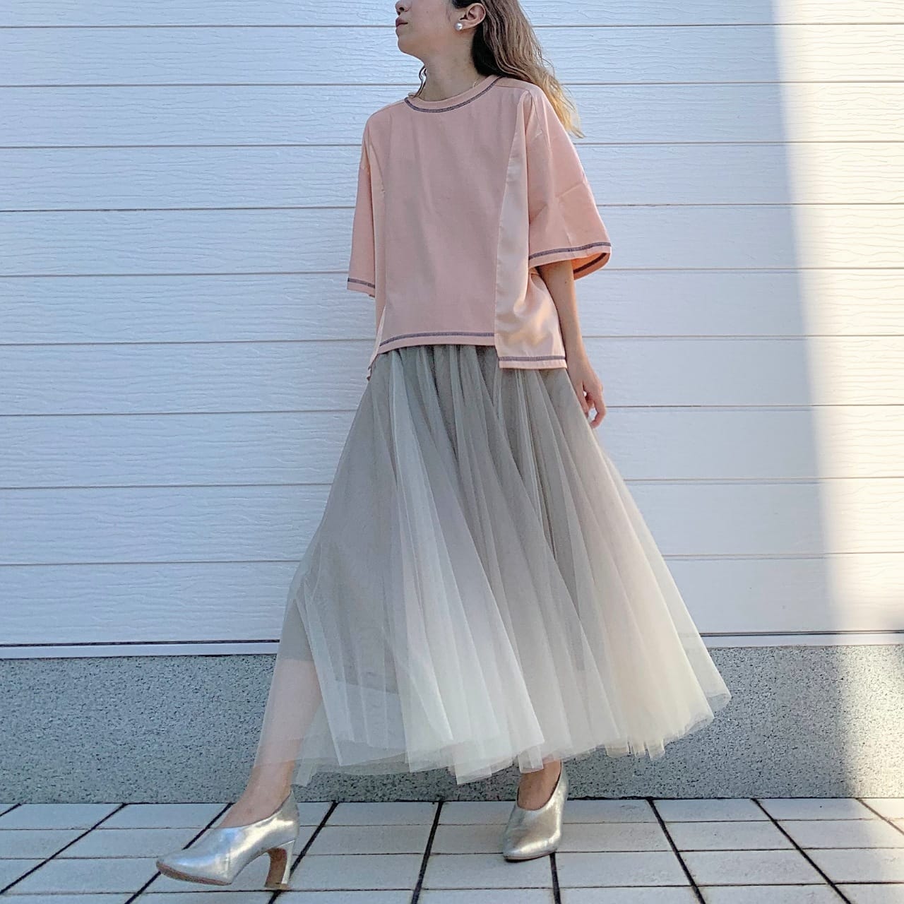 切替スクエアステッチトップス ホワイト Free