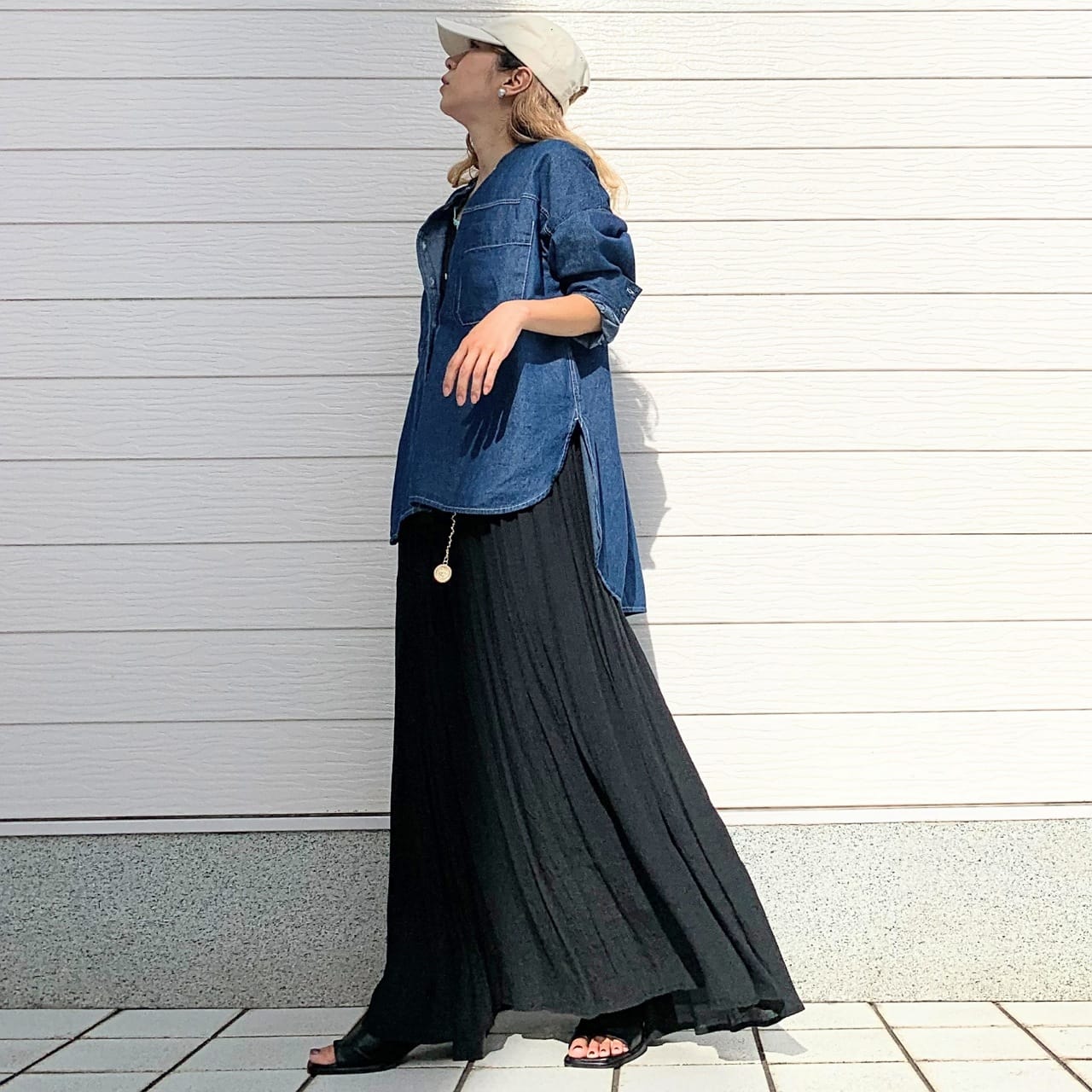 バンドカラーデニムシャツ インディゴ Free