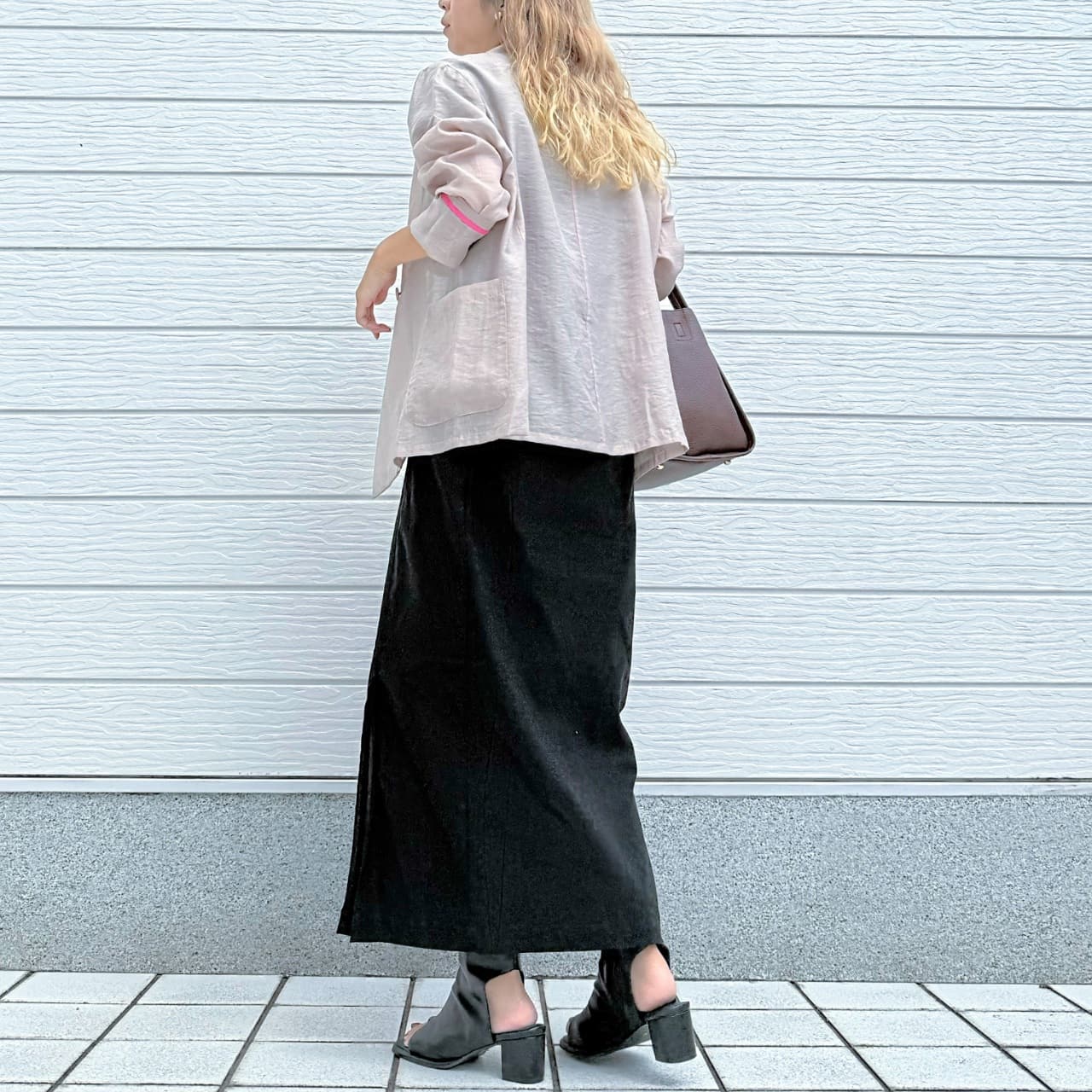 ダブルブレストリラックスジャケット ピンクベージュ Free