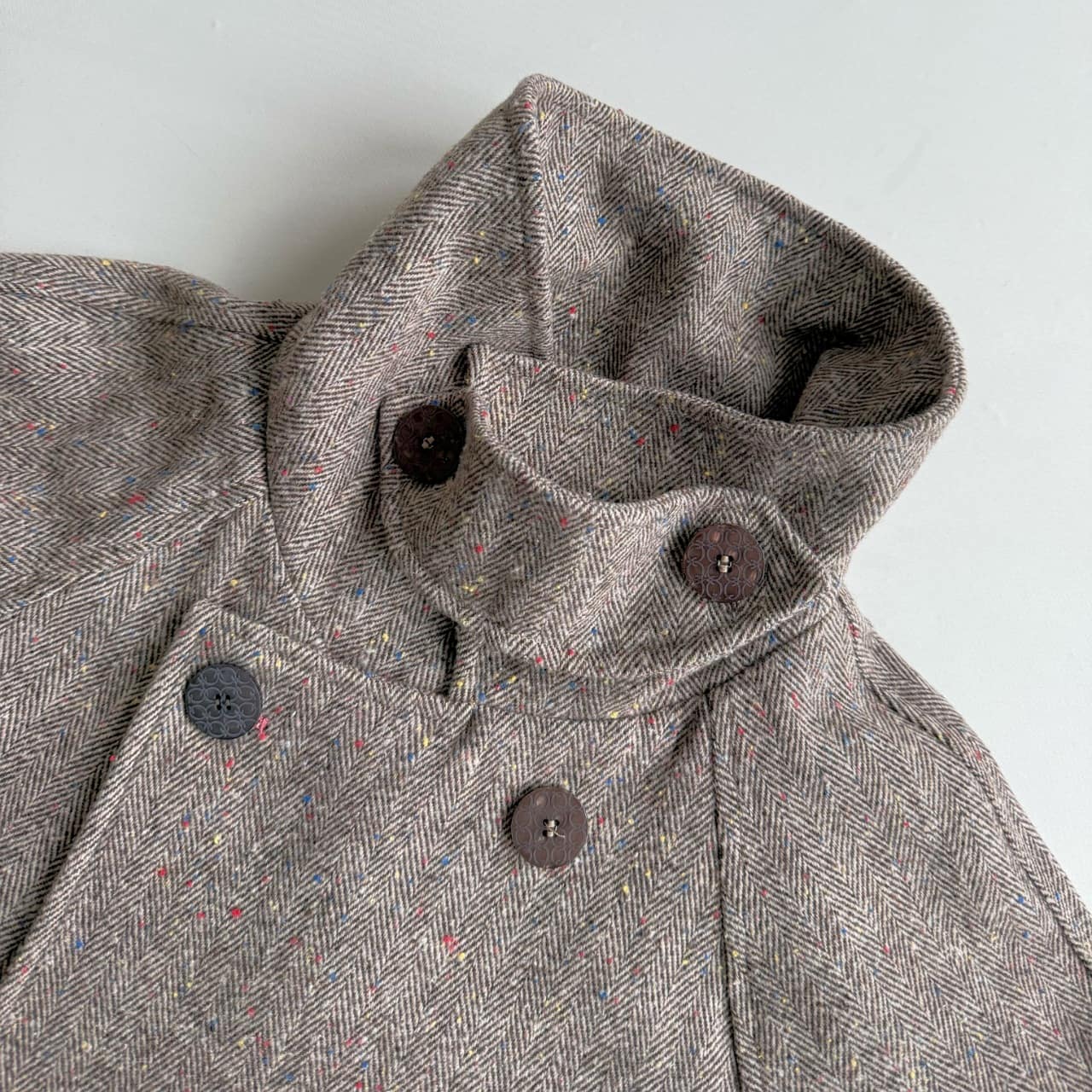 ヘリンボーンスタンドロングコート ブラウン Free