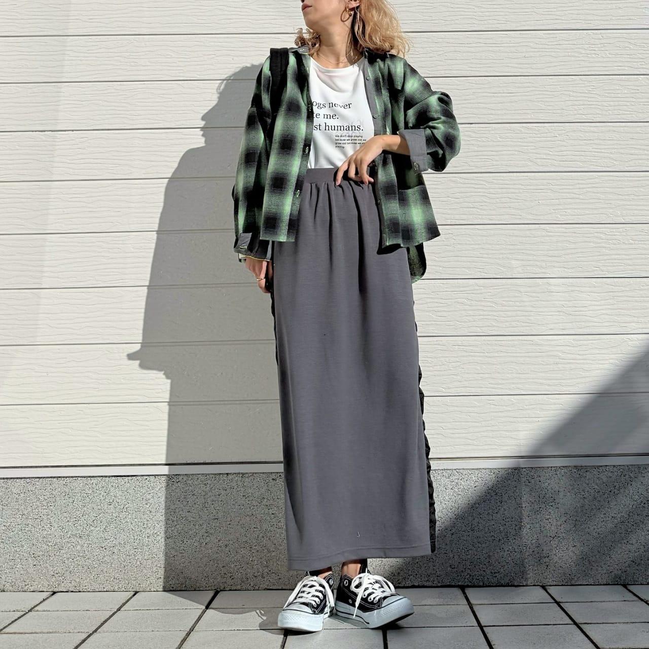 シャドーチェックオーバーサイズシャツ ピンク Free