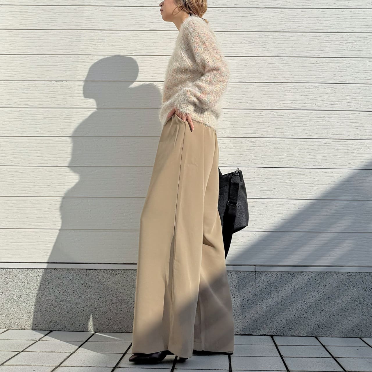 ウエストギャザーワイドパンツ ブラック Free