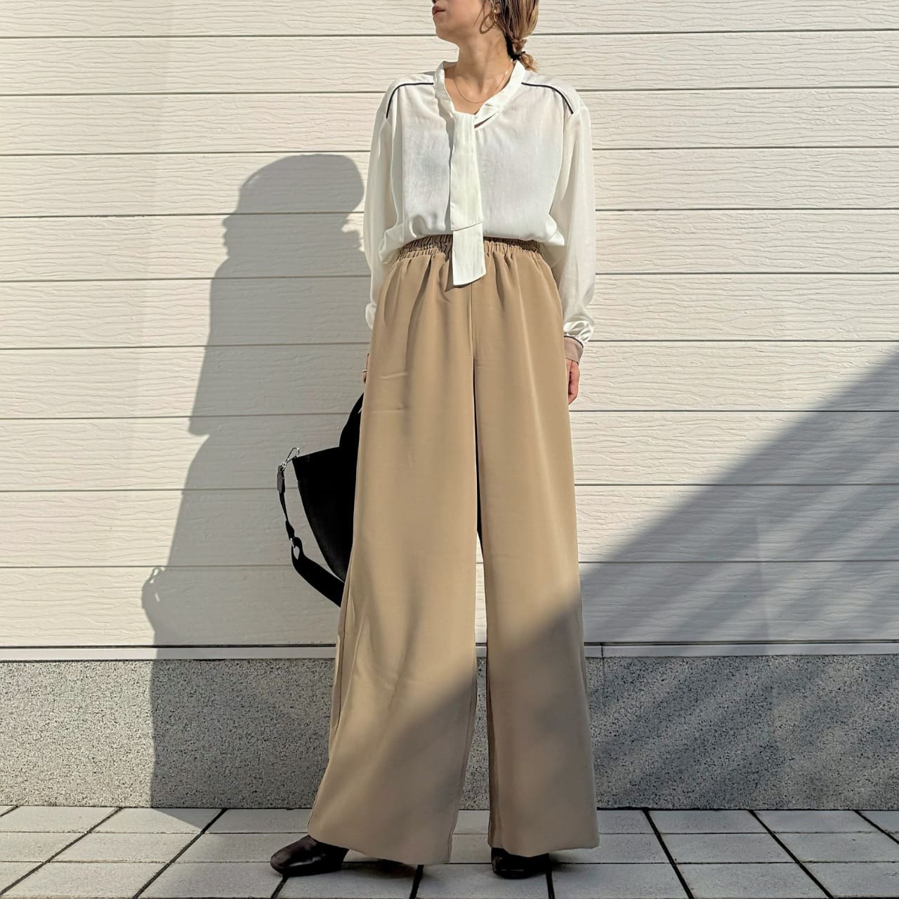 ラインボウタイブラウス テラコッタ Free