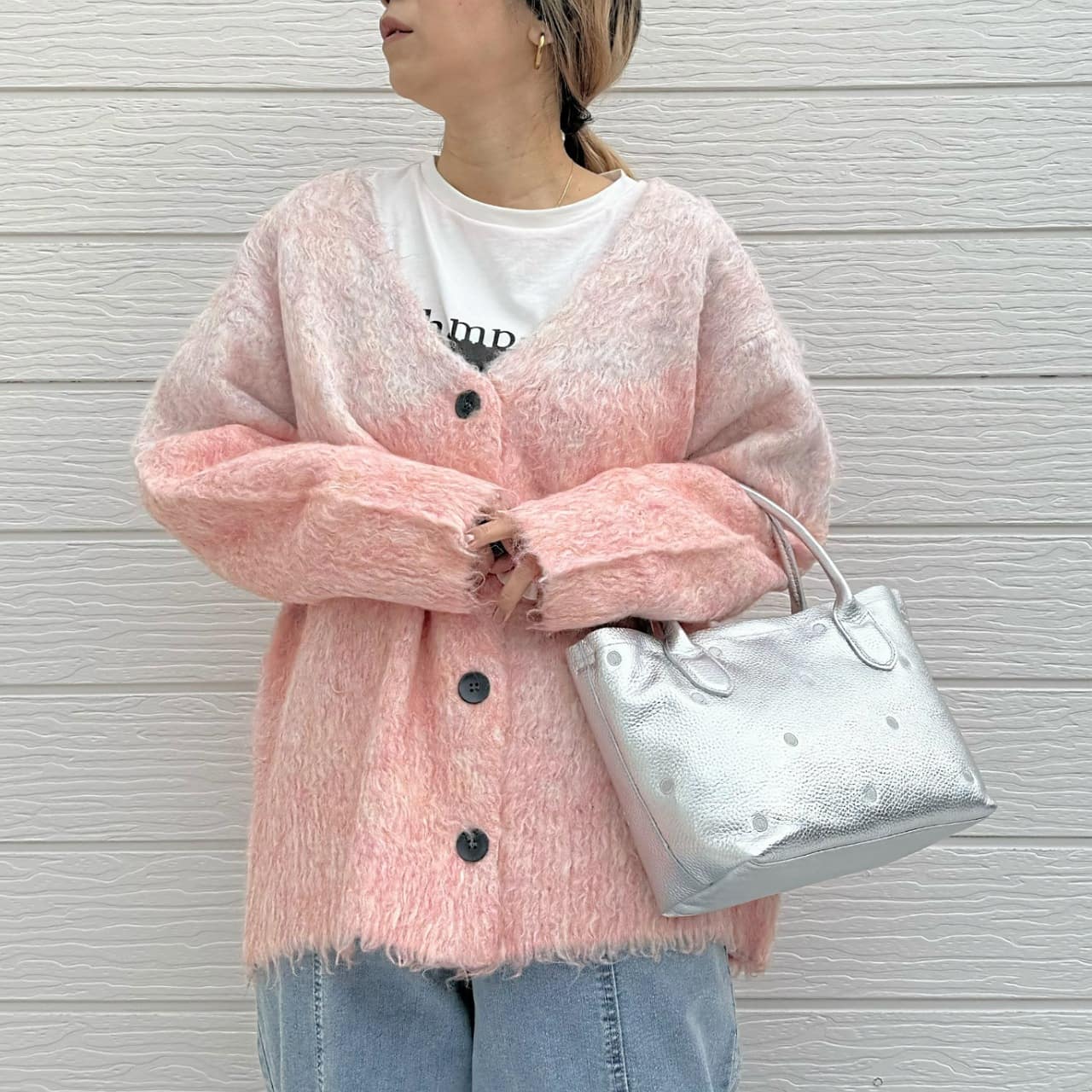 牛革ドット2wayトート シルバー Free