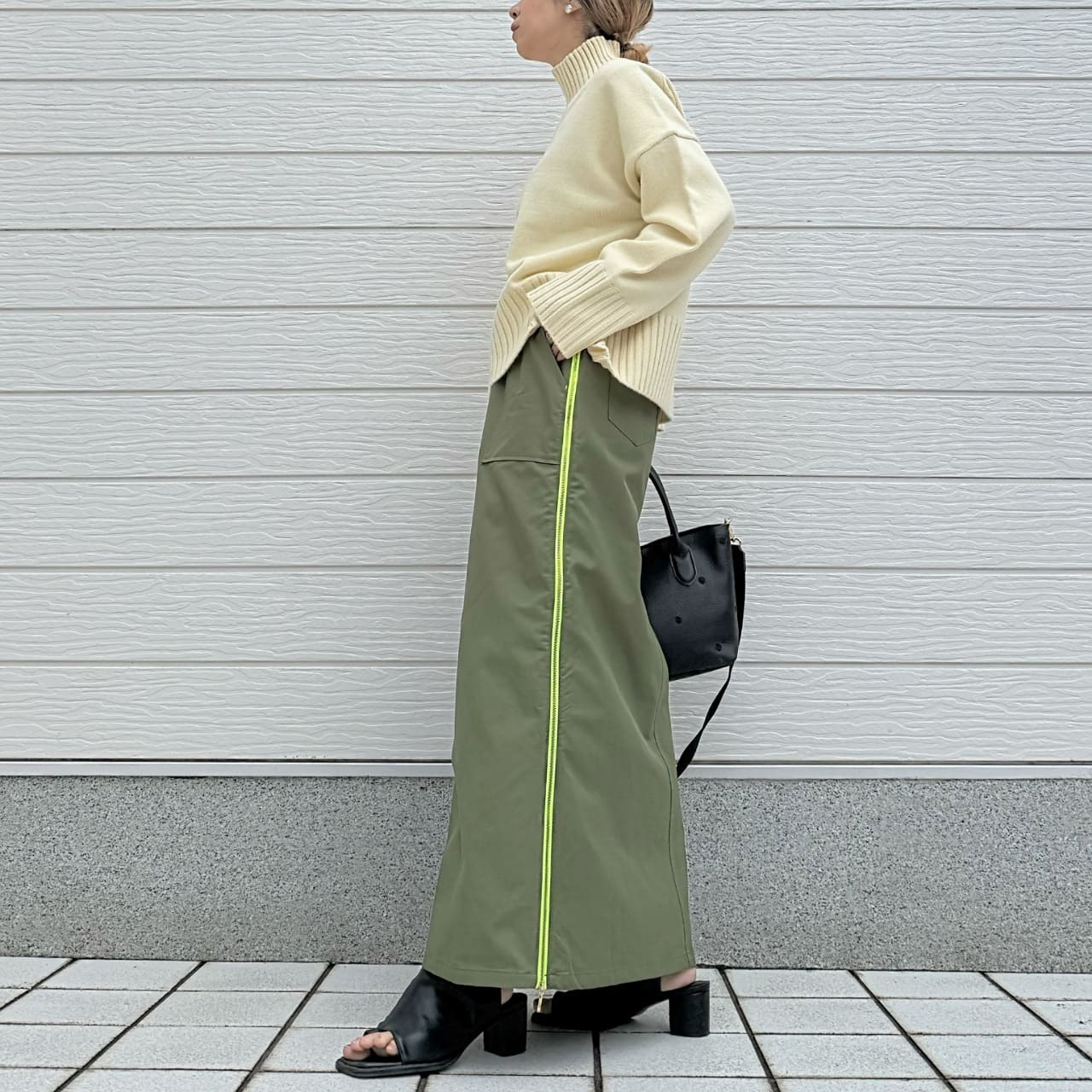 切替サイドZipラインスカート カーキ Free