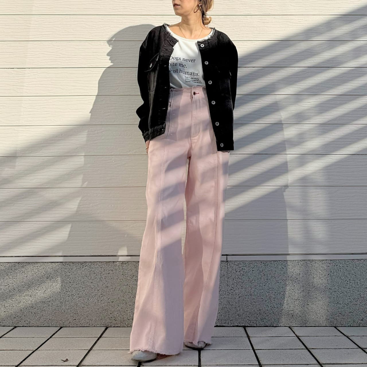 ノーカラーデニムブルゾン サックス Free