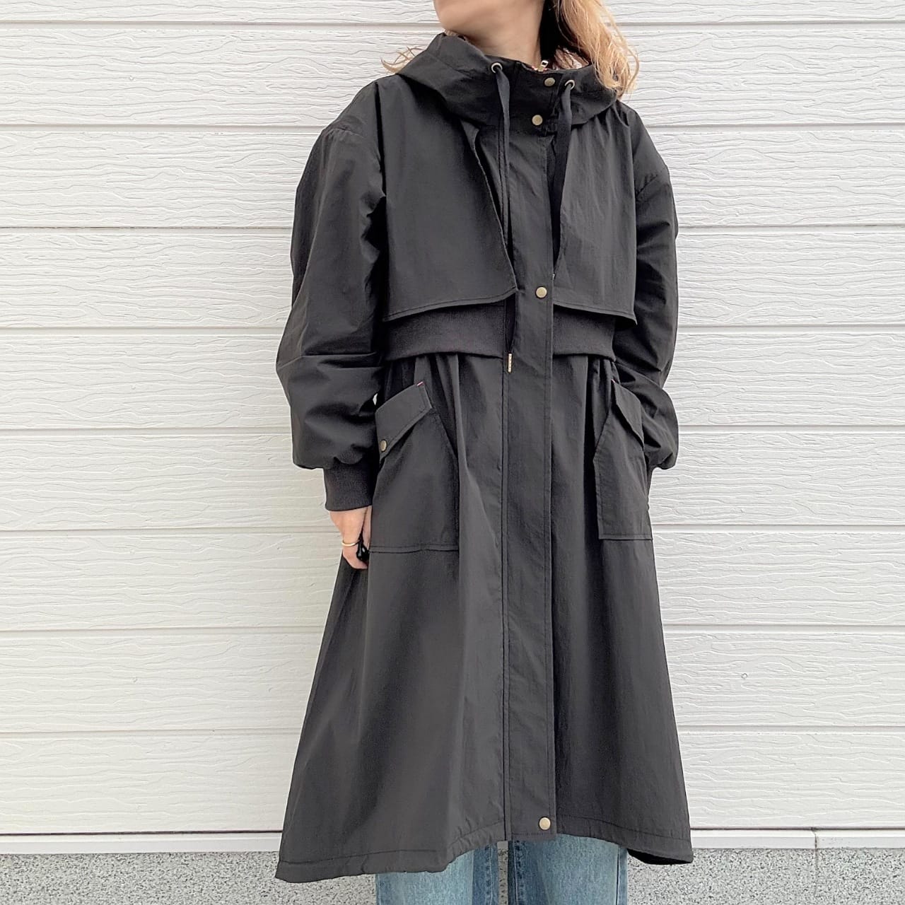 リブドッキングミリタリーコート カーキ Free