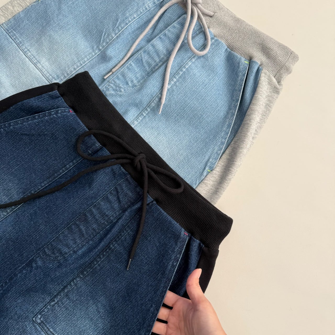 デニム裏毛ドッキングスカート ライトブルー Free