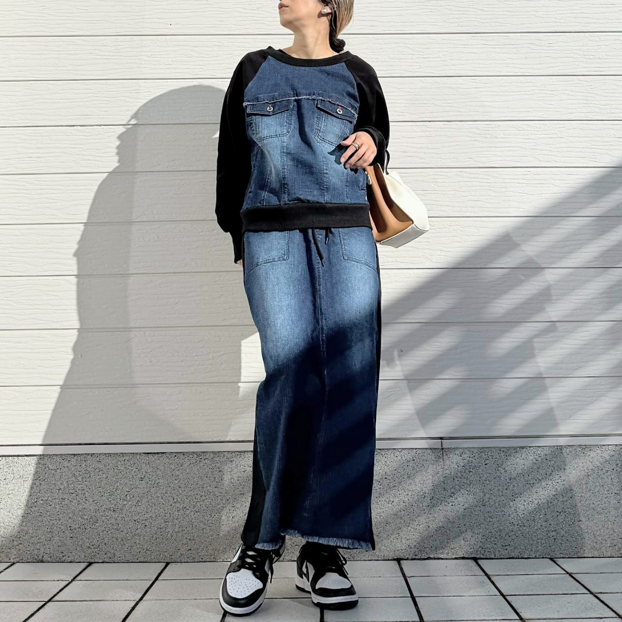 デニム裏毛ドッキングトレーナー ライトブルー Free