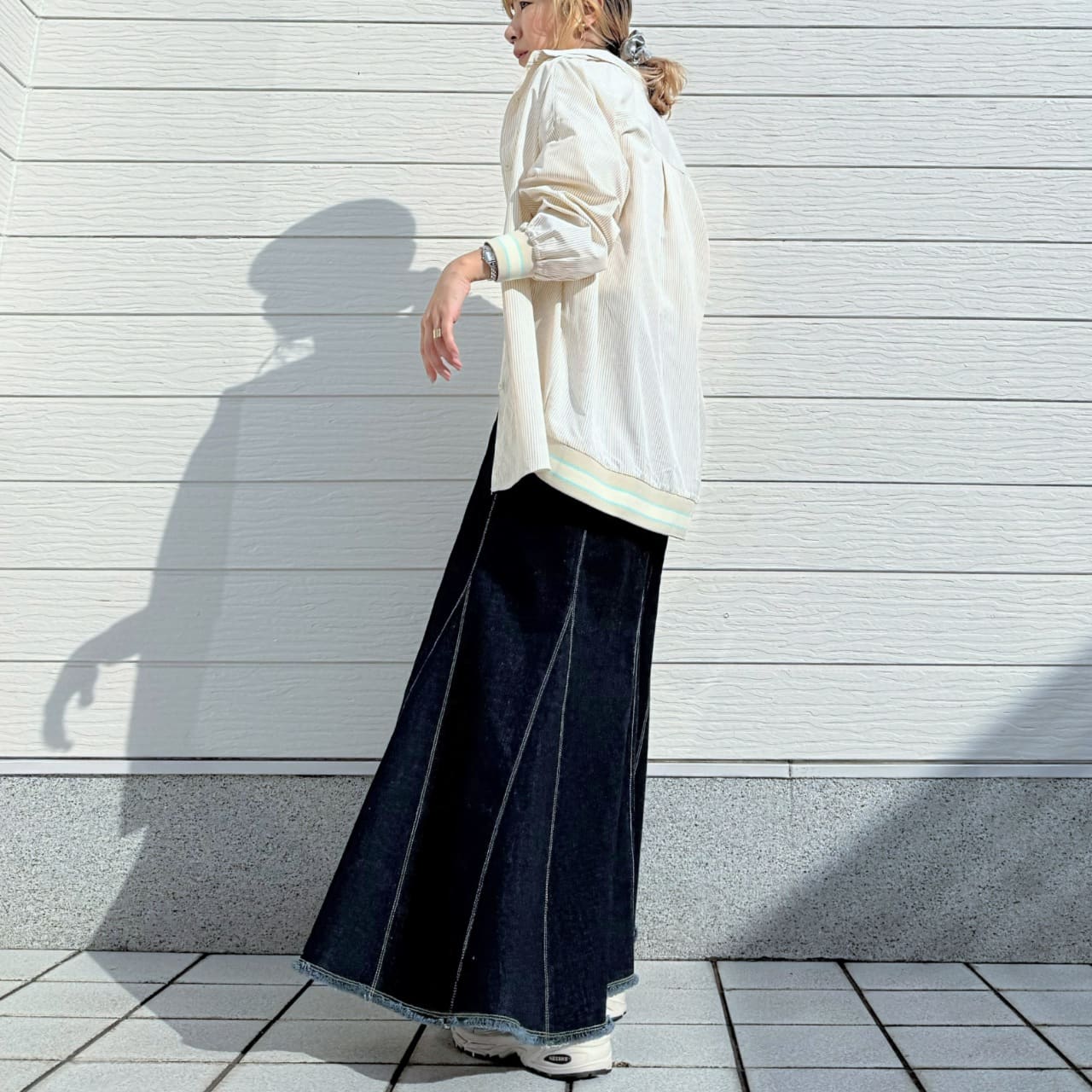 ピンストライプリブドッキングシャツ ネイビー Free