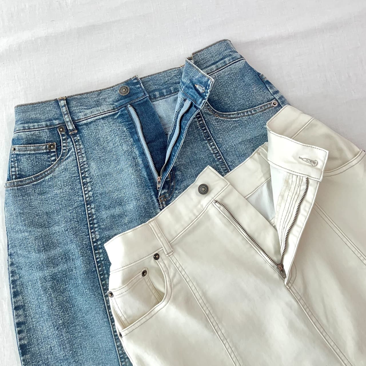 ストレッチデニムナロースカート ホワイト Free