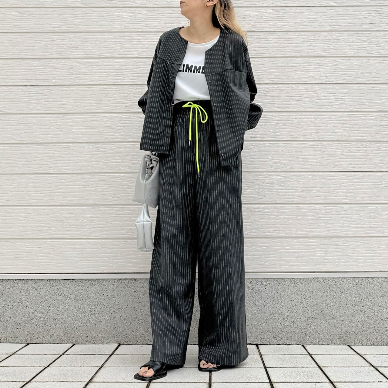 【セットアップ対応アイテム】ストライプシャツジャケット アイボリー Free