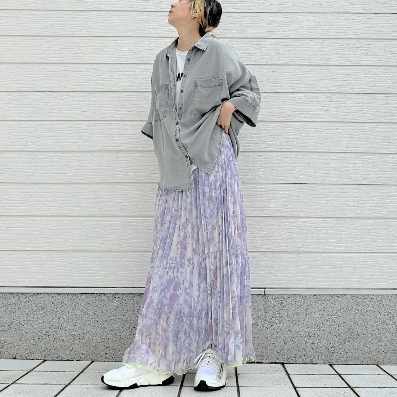 Qバックモノグラムテンセルデニムシャツ ブルー Free