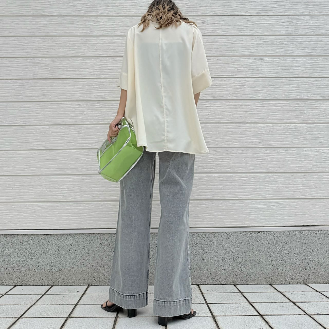 BOXシルエット5分袖シャツ マスタード Free